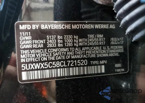 2012 BMW X3 xDrive28I из США, поврежденный, VIN 5UXWX5C58CL721520